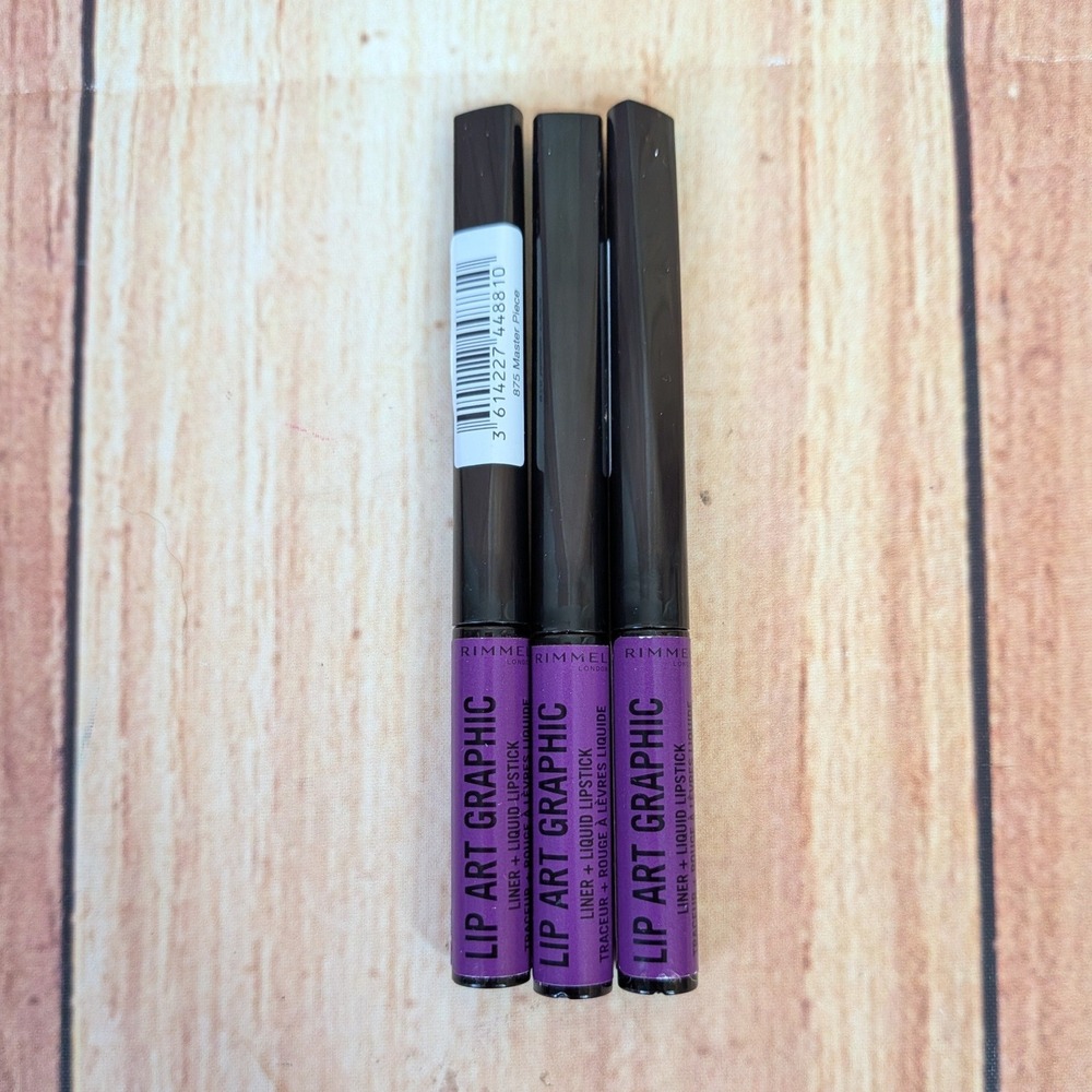 3 PK Rimmel London Lip Art Graphic Liner Liquid Lipstick 875 Master Piece Purple